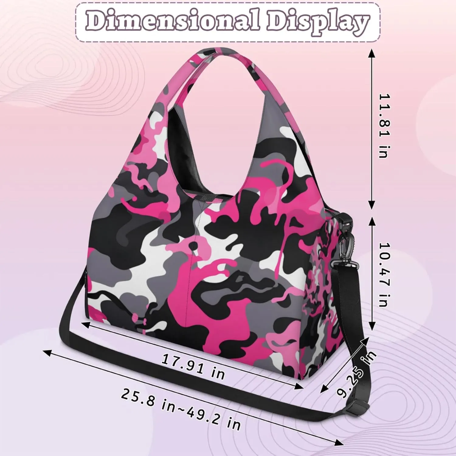 Gym Bag for Women Camouflage Printed Duffel Bag with Shoe Compartment and Yoga Mat Holder Portable Weekender Bags Travel Tote Bags