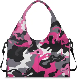Gym Bag for Women Camouflage Printed Duffel Bag with Shoe Compartment and Yoga Mat Holder Portable Weekender Bags Travel Tote Bags