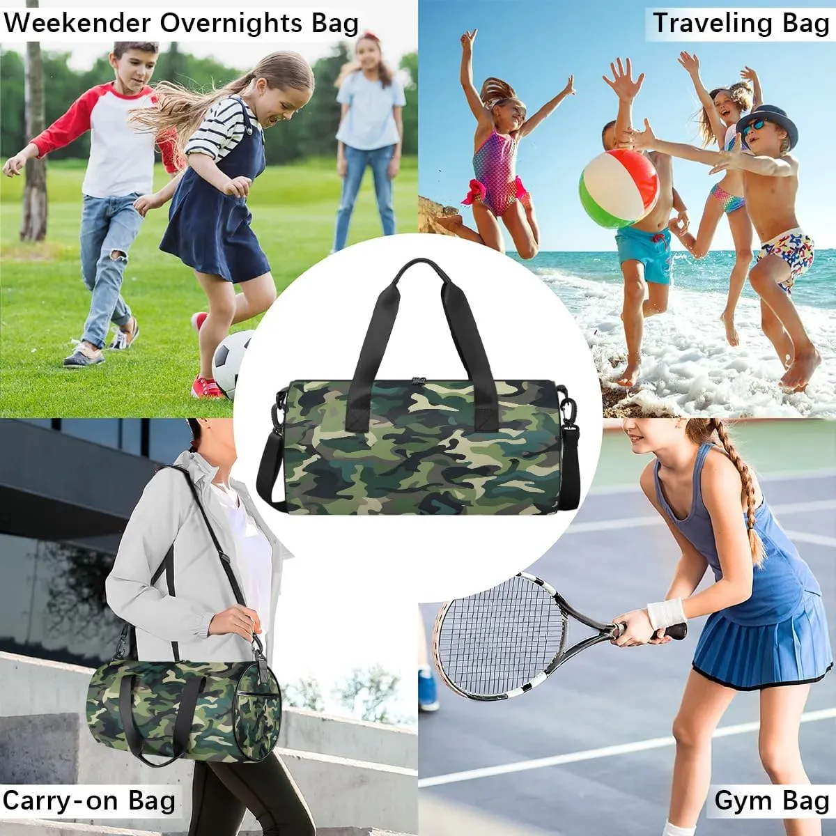 Gym Bags for Men Women Camouflage Color Sports Duffel Bags Carry On Travel Duffle Bag with Detachable Adjustable Shoulder Strap Overnight Weekender Bag