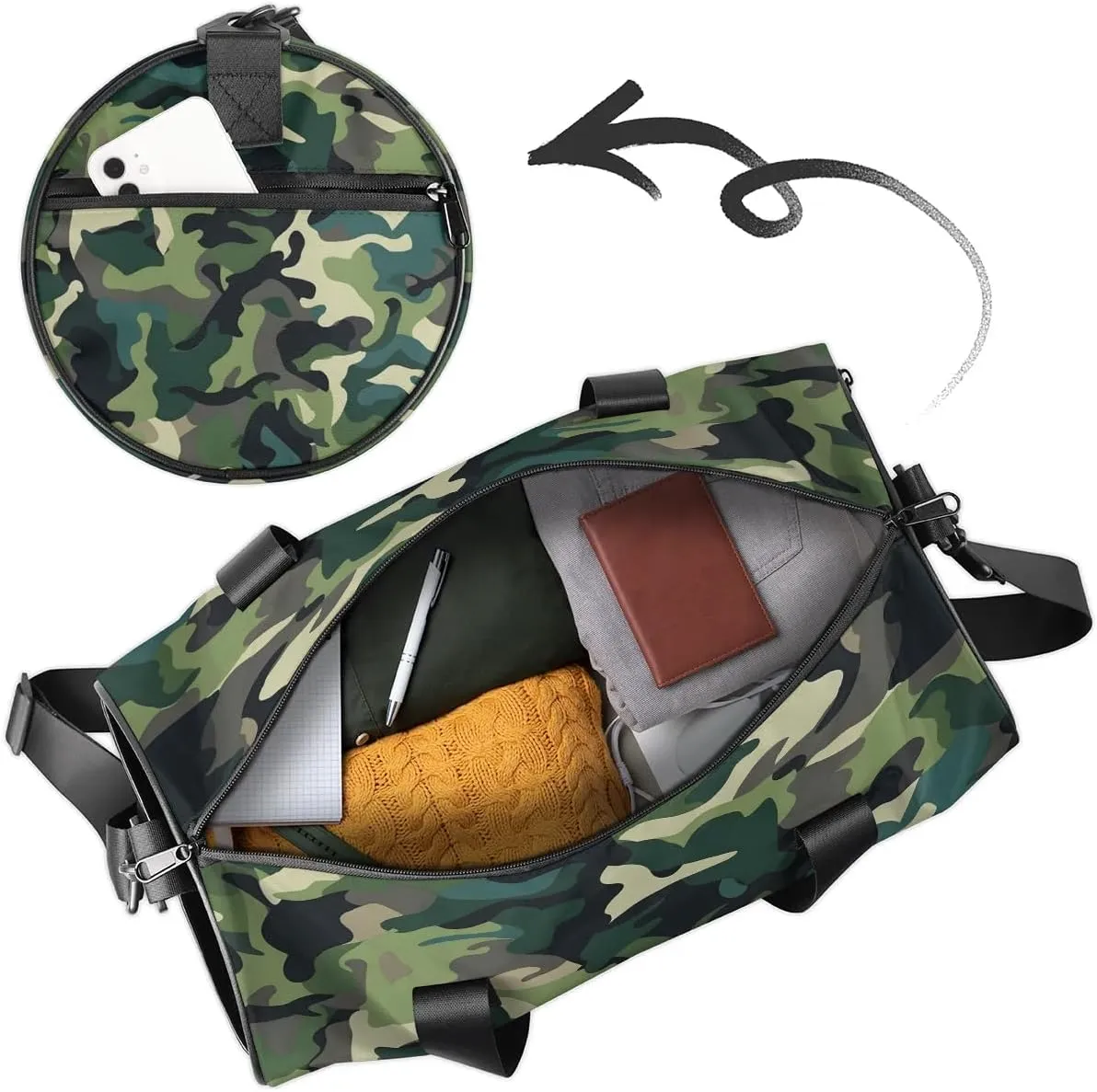 Gym Bags for Men Women Camouflage Color Sports Duffel Bags Carry On Travel Duffle Bag with Detachable Adjustable Shoulder Strap Overnight Weekender Bag