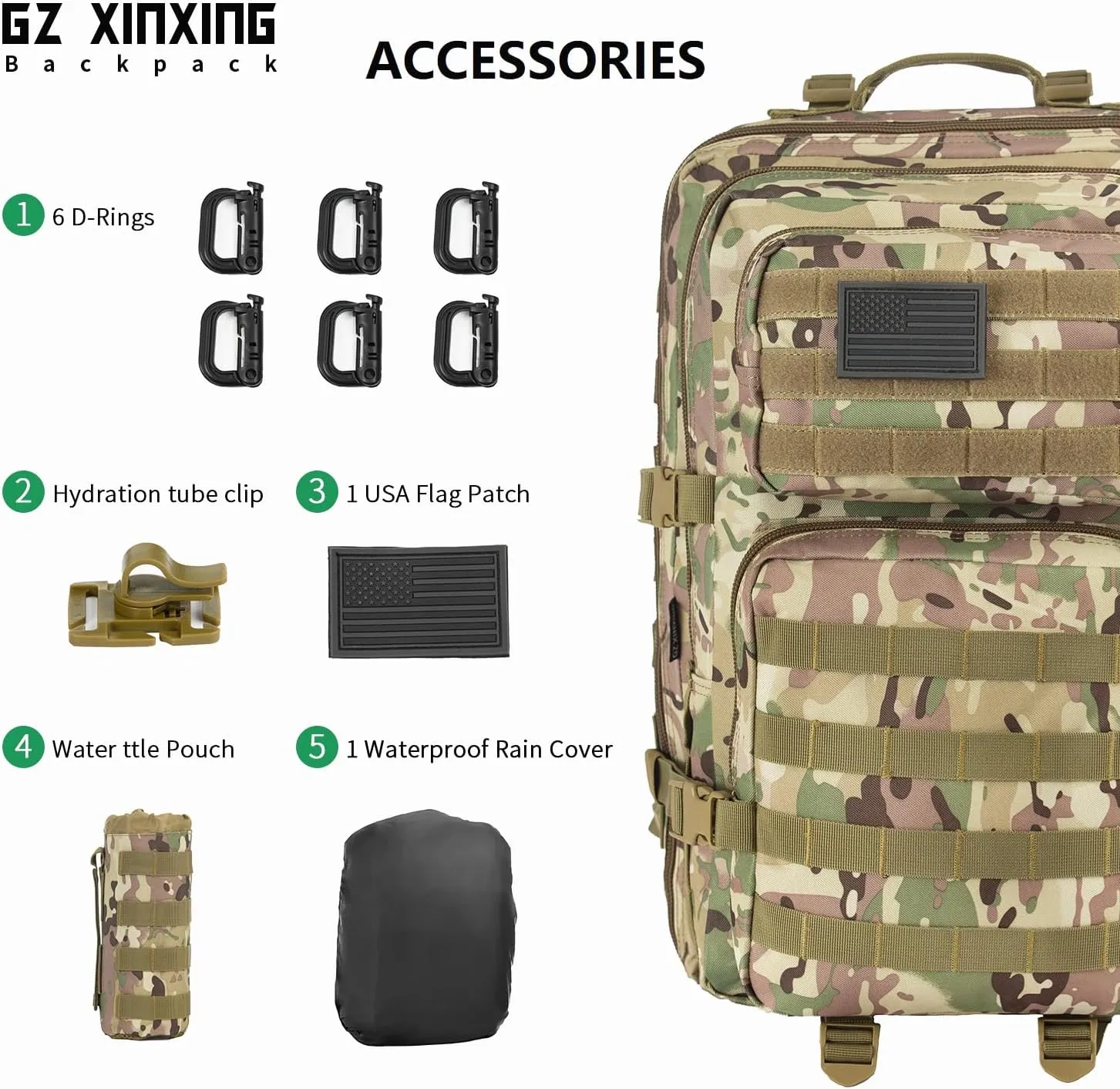 GZ XINXING Military Tactical Backpack Army 3 Day Assault Pack Molle Bug out Bag Backpacks For Men