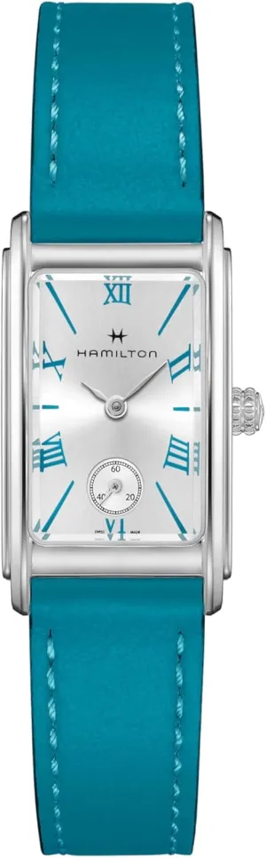 Hamilton Watch American Classic Ardmore Quartz | Swiss Made | 18.7mm x 27mm Stainless Steel Case | Silver Dial Analog Watch | Blue Leather Strap (Model: H11221650)