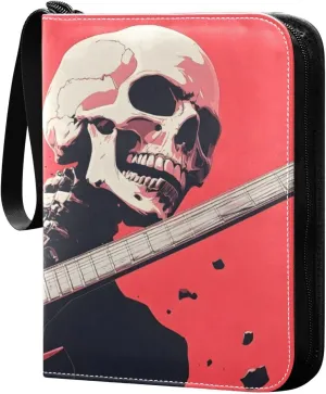 Handsome Skeleton Rock Card Binder 4 Pocket Trading Card Album Fits 400 Sports/Game Cards, PU Cover 3 Ring Card Collection with 50 Removable Sleeves