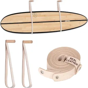 Hang 11 Surfboard Wall Mount - Surf Board Wall Hangers, Surfboard Hanger, Beautiful Sustainable Wood & Leather Rack, Perfect to Display Your Board, Horizontal Surf Racks, Surfing Accessories