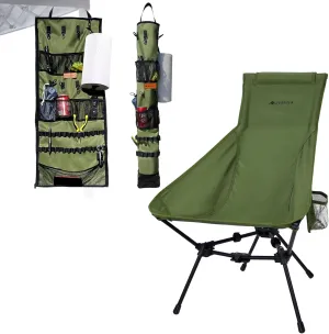 Hanging Organizer & Backpacking Chair, AYAMAYA Tent Organizer, Ultralight Folding High Back Camping Chair with Upgrade All Aluminum Widen Frame Structure