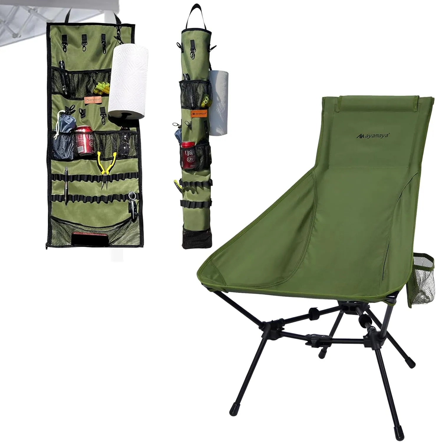 Hanging Organizer & Backpacking Chair, AYAMAYA Tent Organizer, Ultralight Folding High Back Camping Chair with Upgrade All Aluminum Widen Frame Structure