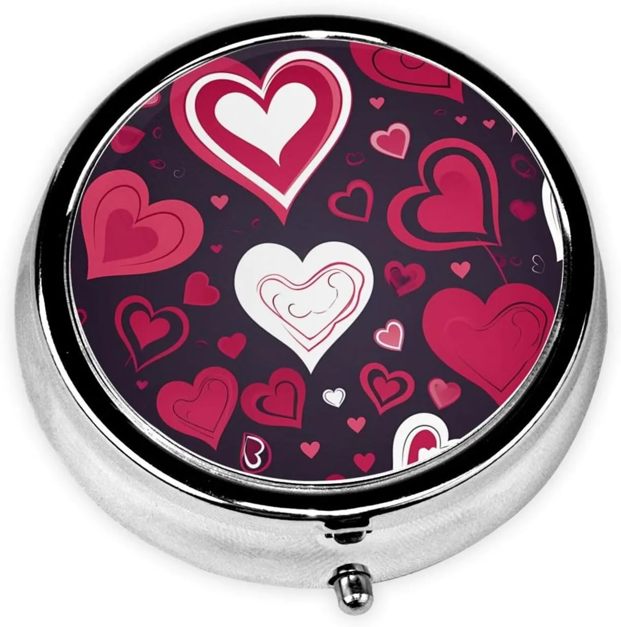 Happy Valentine's Day Pill Box Round Pill Case for Pocket Purse 3 Compartment Medicine Pill Organizer Cute Portable Travel Pillbox Vitamin Cod Liver Oil Storage Box Unique Gift Organizer