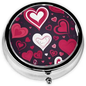 Happy Valentine's Day Pill Box Round Pill Case for Pocket Purse 3 Compartment Medicine Pill Organizer Cute Portable Travel Pillbox Vitamin Cod Liver Oil Storage Box Unique Gift Organizer