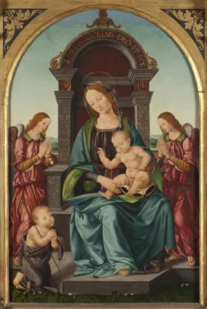 HDARTiTi Vintage Graffiti Painting Art Poster Picture the Lady and Child with the Infant Saint John and Two Angels by Lorenzo Di Credi Portraits Artwork for Office Decor 60x90cm