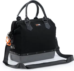 Heavy Duty Canvas Tool Bag Tool Tote, Multi-Purpose Flame Resistant Bag with Waterproof Hard Base and Leather Handles, 16-Inch