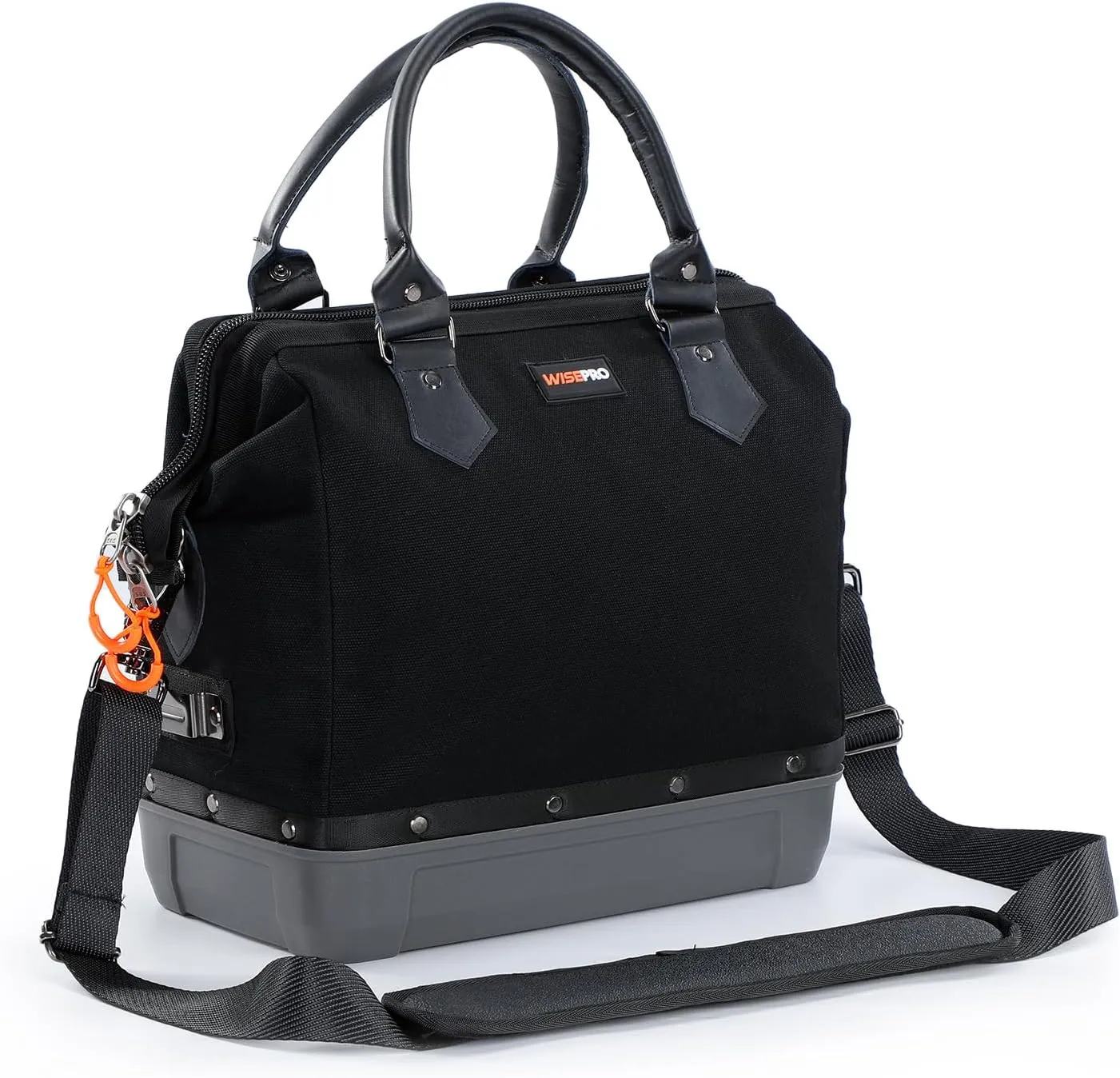 Heavy Duty Canvas Tool Bag Tool Tote, Multi-Purpose Flame Resistant Bag with Waterproof Hard Base and Leather Handles, 16-Inch
