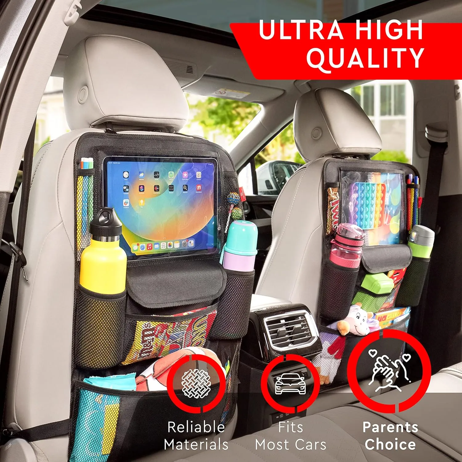 Helteko Car Seat Organizer, Ultra Version Kids Backseat Car Organizers and Storage, Waterproof Back Seat Protector Kick Mats with Tablet Holder 12" Car Accessories Interior, Gray, 1 Pack