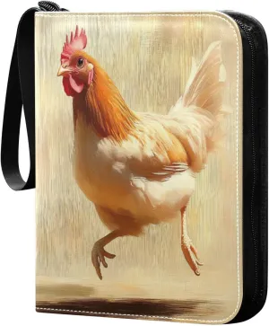 Hen Running Oil Painting Cards Binder 4 Pocket Fits 400 Cards with 50 Removable Sleevesves, Trading Card Collector Zipper Album Holder Portable Card Games Display Storage Cases