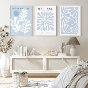 Henri Matisse Wall Art Prints Set of 3 Blue Abstract Matisse Canvas Wall Decor Aesthetic Preppy Wall Art Blue Matisse Posters Artwork Flower Minimalist Pictures for Room Bedroom 12x16 Inch Unframed