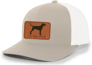 Heritage Pride Canine Collection Redbone Coonhound Deer Hunting Dog Mens Engraved Leather Patch Mesh Back Trucker Hat