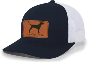 Heritage Pride Canine Collection Redbone Coonhound Deer Hunting Dog Mens Engraved Leather Patch Mesh Back Trucker Hat