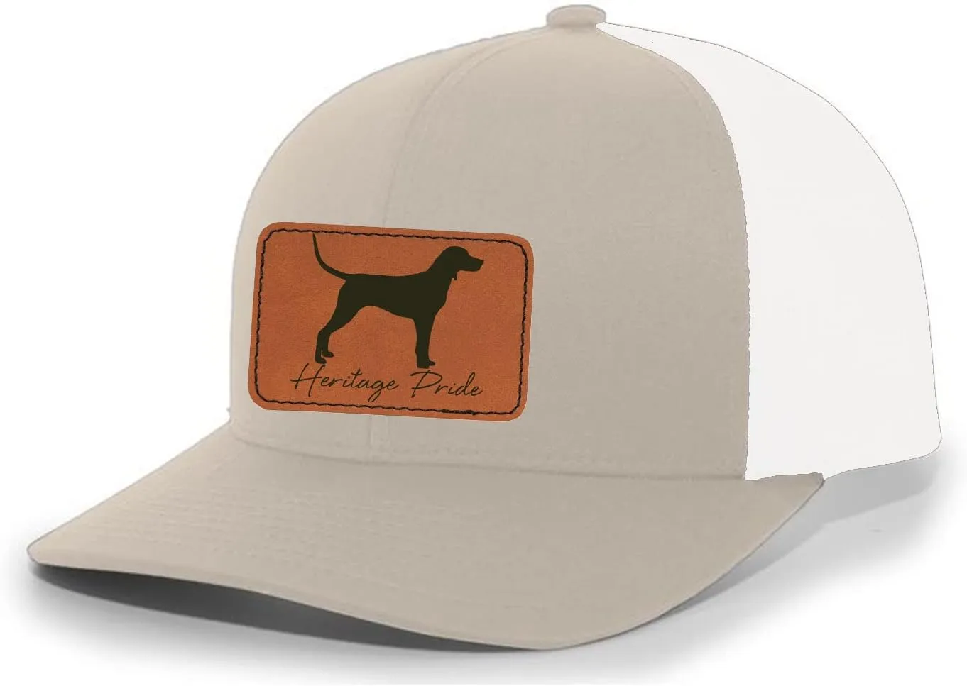 Heritage Pride Canine Collection Redbone Coonhound Deer Hunting Dog Mens Engraved Leather Patch Mesh Back Trucker Hat