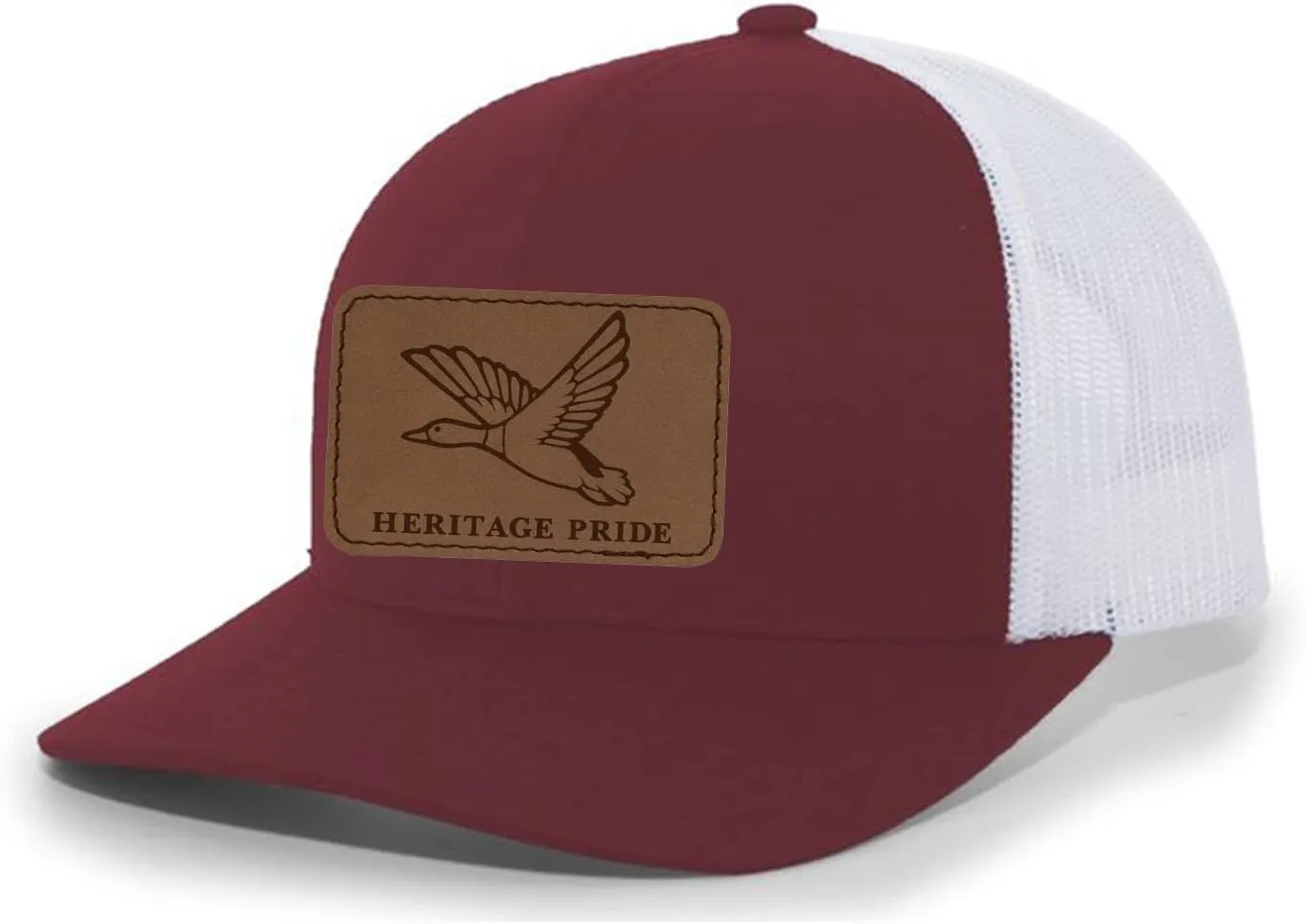 Heritage Pride Mallard Duck Laser Engraved Leather Mens Trucker Hat Baseball Cap