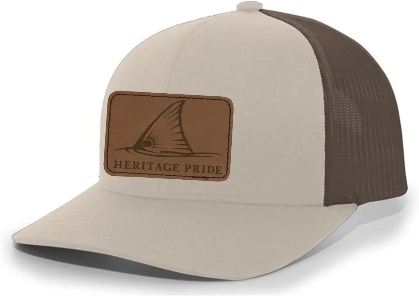 Heritage Pride Redfish Fin Laser Engraved Leather Mens Trucker Hat Baseball Cap