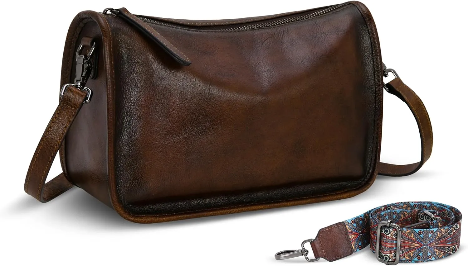 HESHE Crossbody Bag for Women Leather Hobo Purse Trendy Lightweight Boho Shoulder Bag with Two Straps Designer Cross Body Bag
