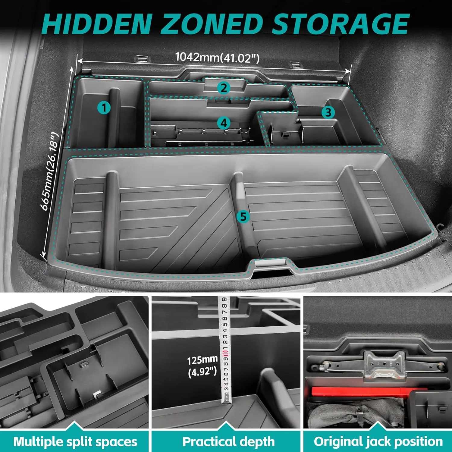 Hidden Trunk Organizer Compatible with 2023 2024 2025 Honda CR-V EX EX-L LX, Touring, Turbo, Anti-Theft Car Storage Solution for CRV, Under Cargo Floor Spare Tire Privacy Storage Box