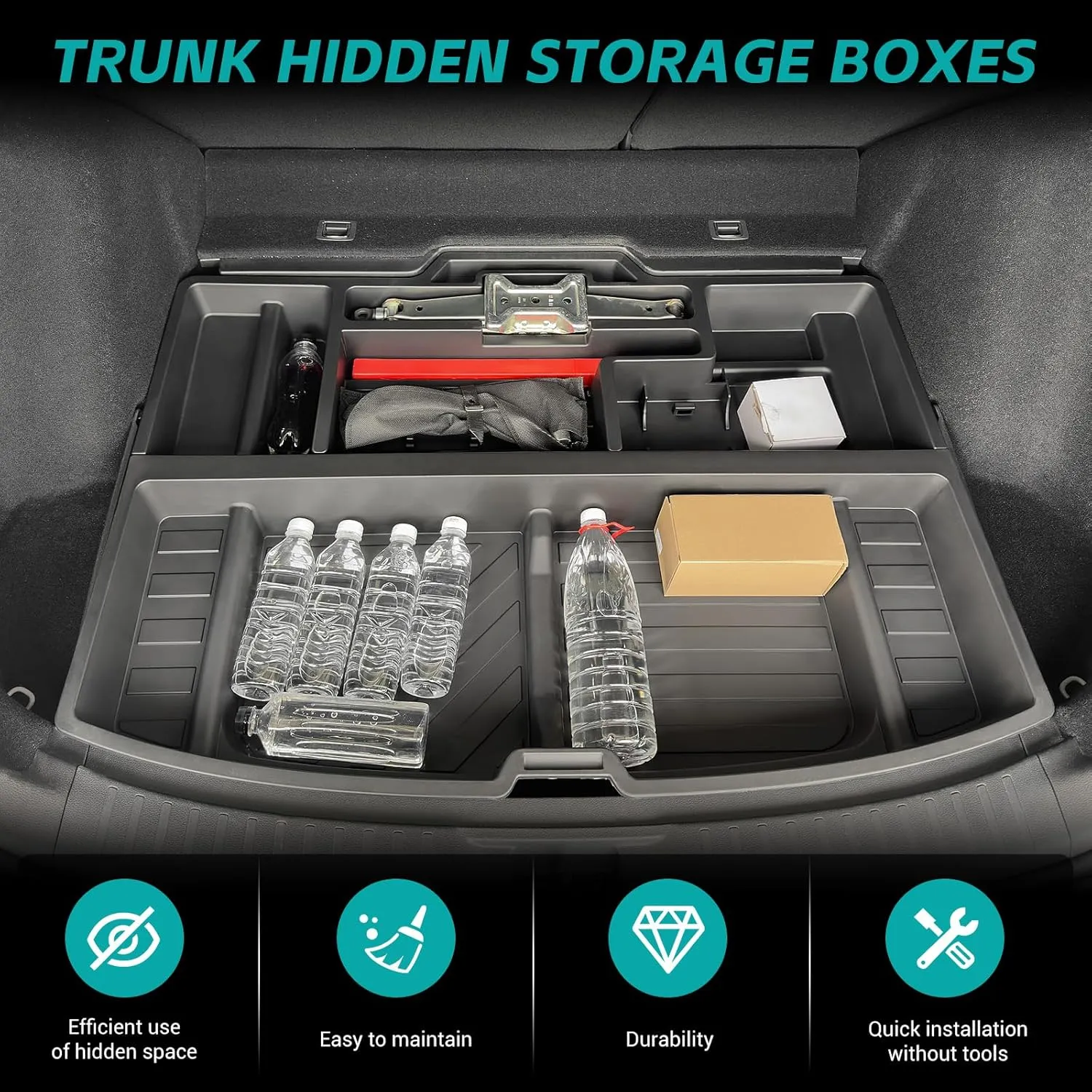 Hidden Trunk Organizer Compatible with 2023 2024 2025 Honda CR-V EX EX-L LX, Touring, Turbo, Anti-Theft Car Storage Solution for CRV, Under Cargo Floor Spare Tire Privacy Storage Box