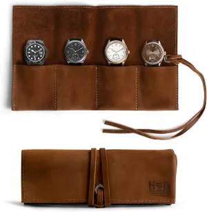 Hide & Drink, Leather Watch Roll Organizer Handmade from Full Grain Leather, Holds Up to 4 Watches, Easy Carry On Watchlover Storage (Swayze Suede)