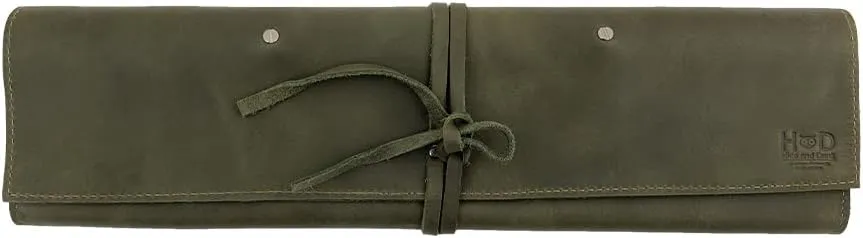 Hide & Drink, Rustic Knife Roll Case (5 Pockets), Compact Carry-On Bag for Traveling Chefs & Cooks, Kitchen Tool Storage Organizer, Full Grain Leather, Handmade, Dark Jade