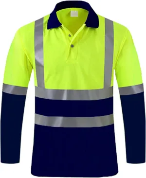 High Visibility Shirts for Men Long Sleeve Hi-Vis Reflective Stripes Shirts Collared Construction Work Polo Shirts