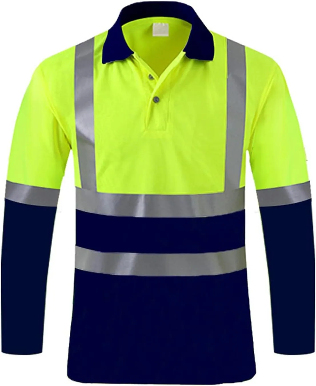 High Visibility Shirts for Men Long Sleeve Hi-Vis Reflective Stripes Shirts Collared Construction Work Polo Shirts