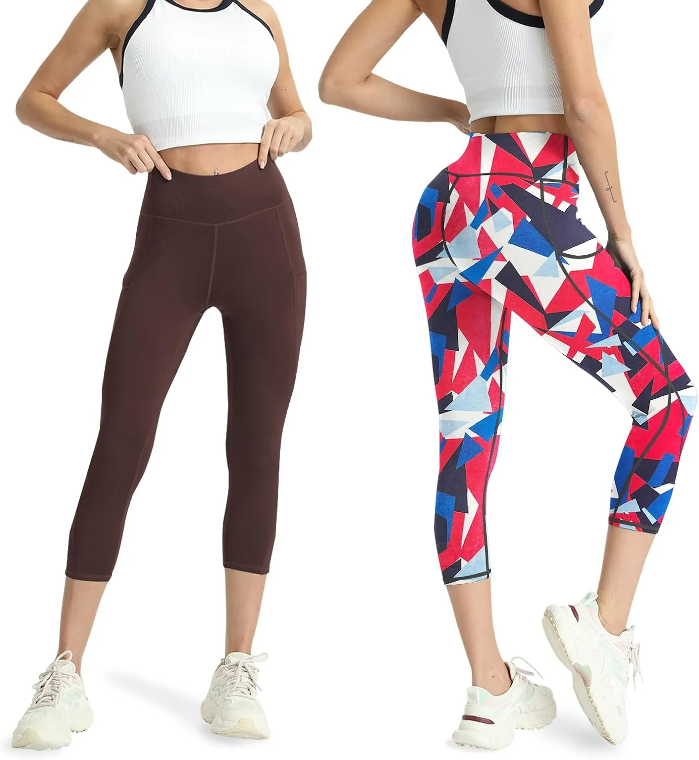 High Waisted Yoga Leggings for Women 4 Pack - Tummy Control Workout Capris with Pockets