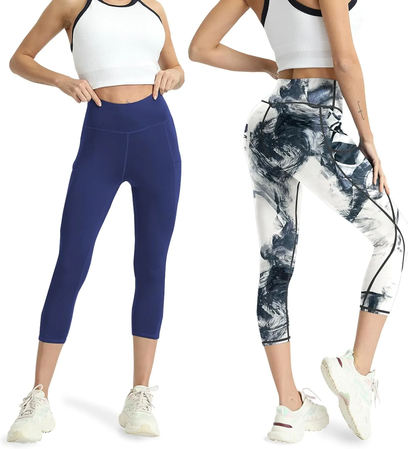 High Waisted Yoga Leggings for Women 4 Pack - Tummy Control Workout Capris with Pockets
