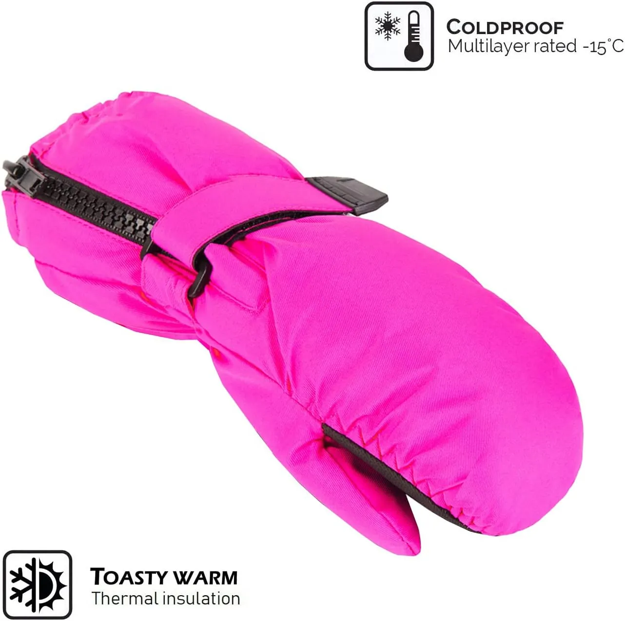 HIGHCAMP Kids Long Cuff Winter Snow Ski Mitten with Zipper Waterproof Gloves for Toddler Boys Girls