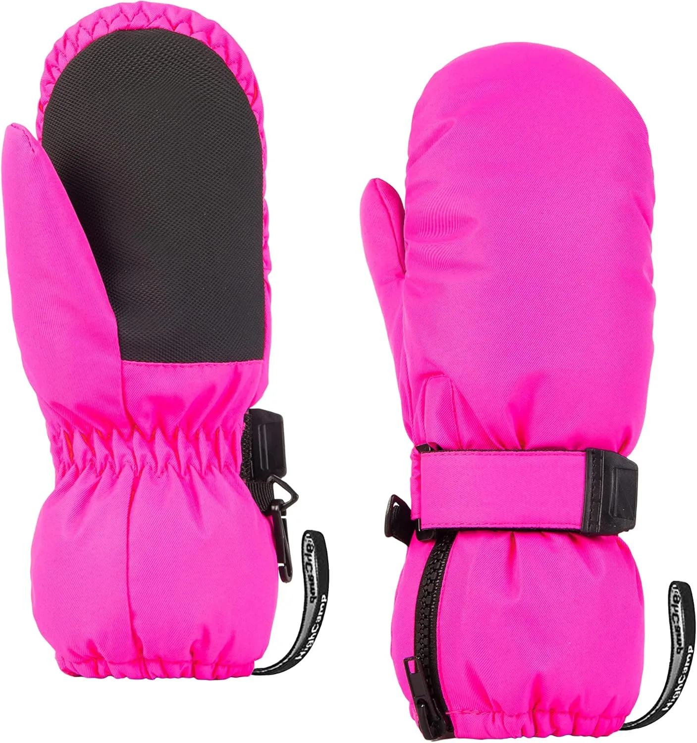 HIGHCAMP Kids Long Cuff Winter Snow Ski Mitten with Zipper Waterproof Gloves for Toddler Boys Girls