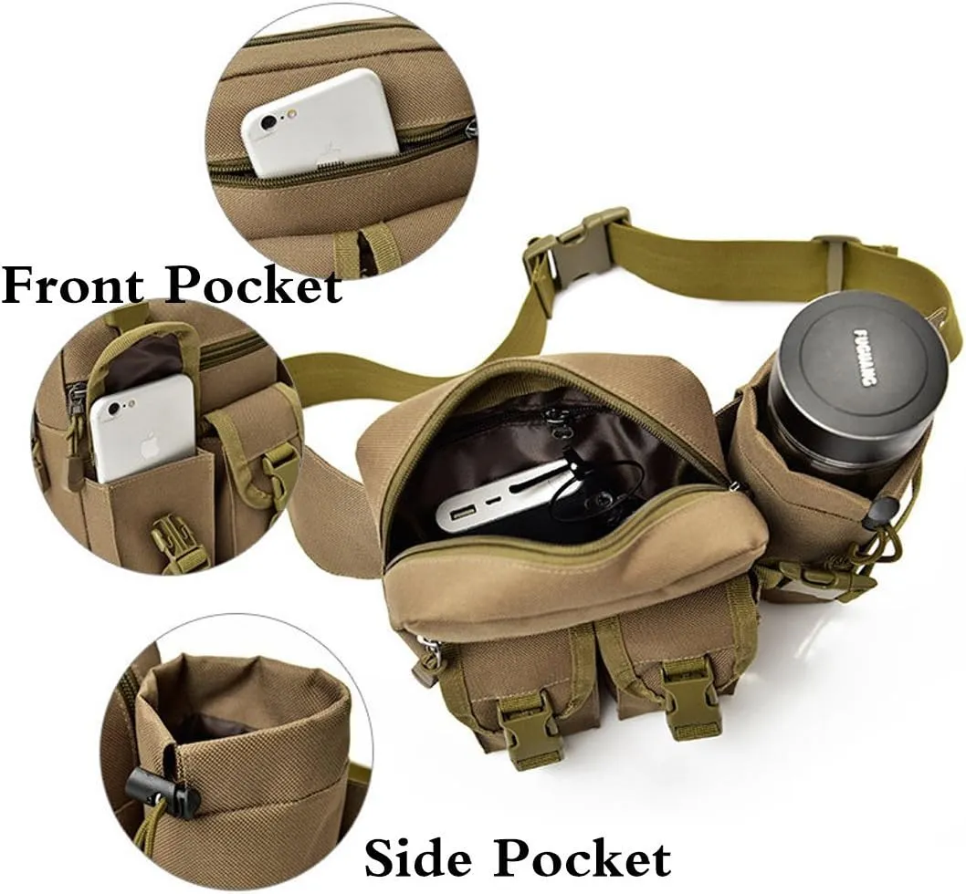 Hiking Waist Fanny Pack With Water Bottle Holder Running Waist Hip Belt Bag Motorcycle Bike Pouch Shoulder Bag