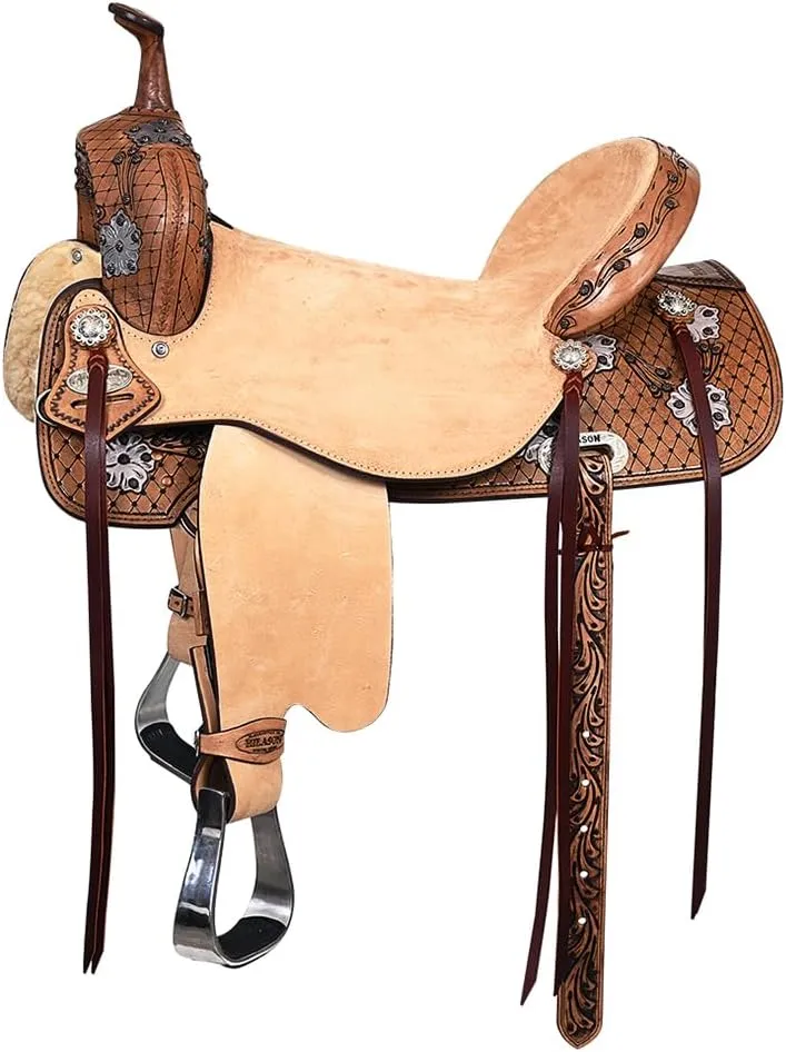 HILASON Flex Tree Western Horse Saddle in American Leather Barrel Trail | Leather Saddle | Western Saddle | Saddle for Horses | Horse Saddle Western