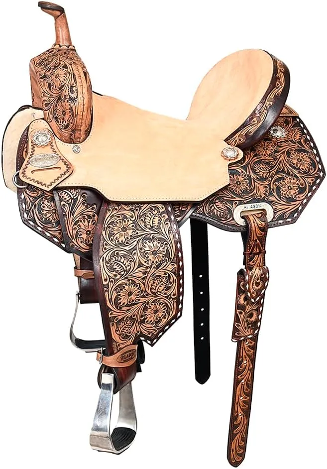 HILASON Flex Tree Western Horse Saddle in American Leather Barrel Trail | Leather Saddle | Western Saddle | Saddle for Horses | Horse Saddle Western