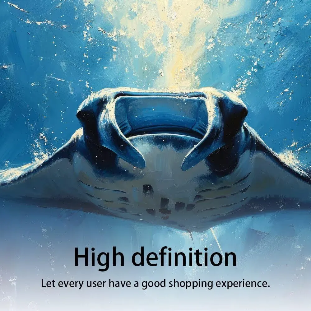 HJL Art Manta Rays Wall Art Canvas Manta Rays Swimming in the Blue Sea Prints Painting Sea Life Pictures Poster Framed for Living Room Bedroom Bathroom Office Home Wall Decor (16''W x 12''H)