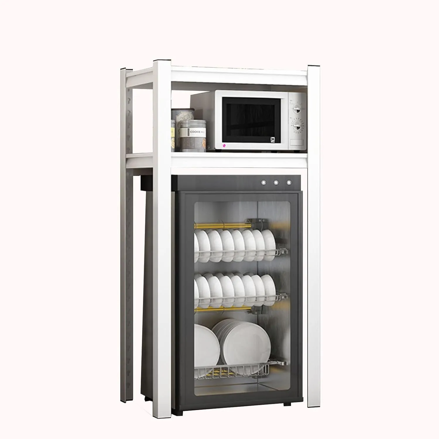 HJZALMI Microwave Oven Rack, Expandable Stand, Kitchen Utensils Tableware Storage, Adjustable Height Display Rack, Space Saving Spice Rack Pantry Storage(Black,110x40x138cm)