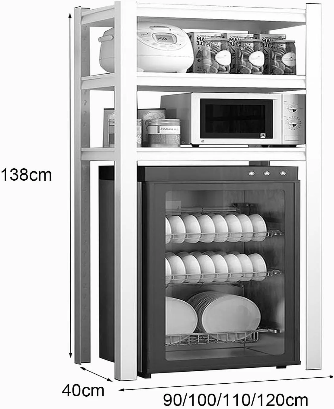 HJZALMI Microwave Oven Rack, Expandable Stand, Kitchen Utensils Tableware Storage, Adjustable Height Display Rack, Space Saving Spice Rack Pantry Storage(Black,110x40x138cm)