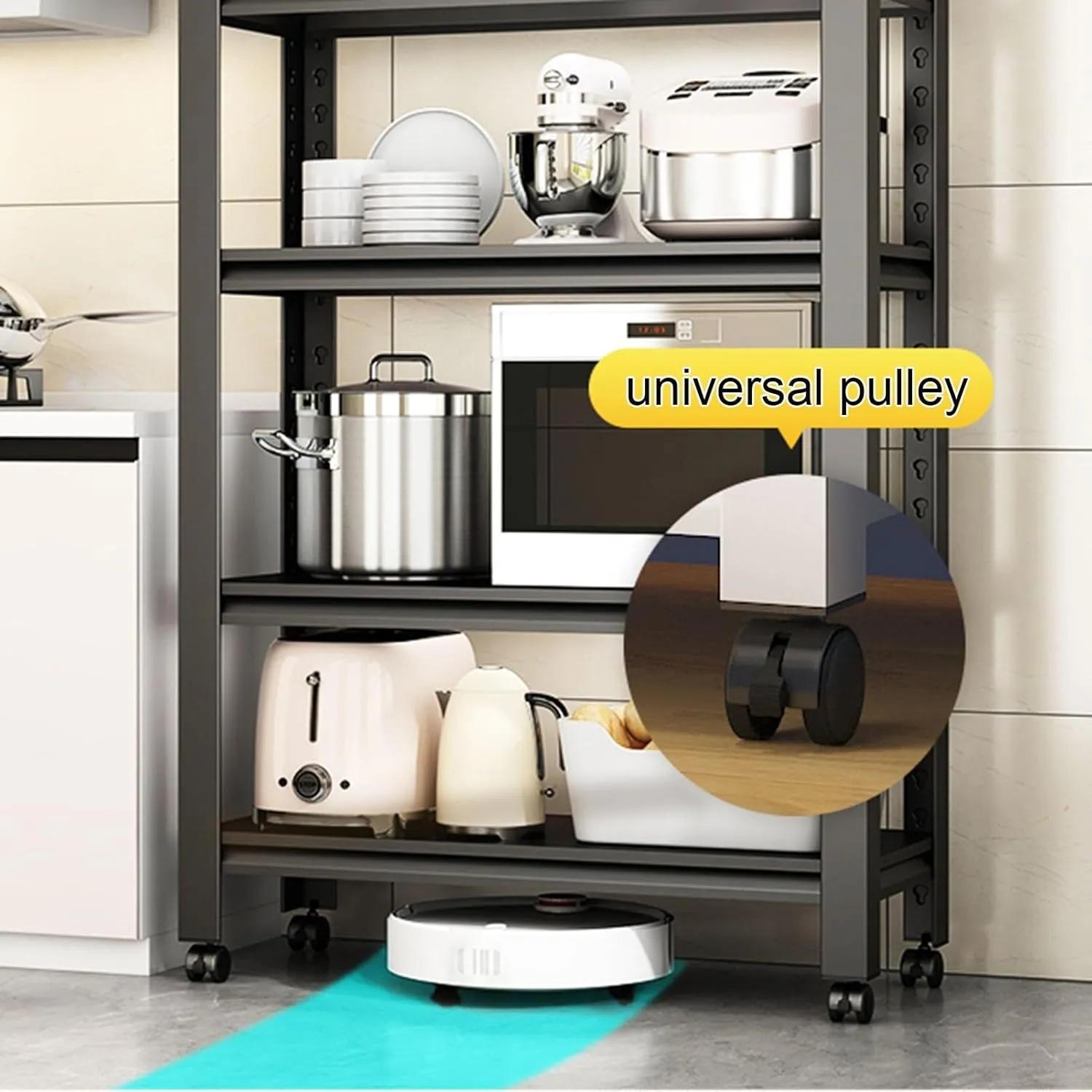 HJZALMI Microwave Oven Rack, Expandable Stand, Kitchen Utensils Tableware Storage, Adjustable Height Display Rack, Space Saving Spice Rack Pantry Storage(Black,110x40x138cm)