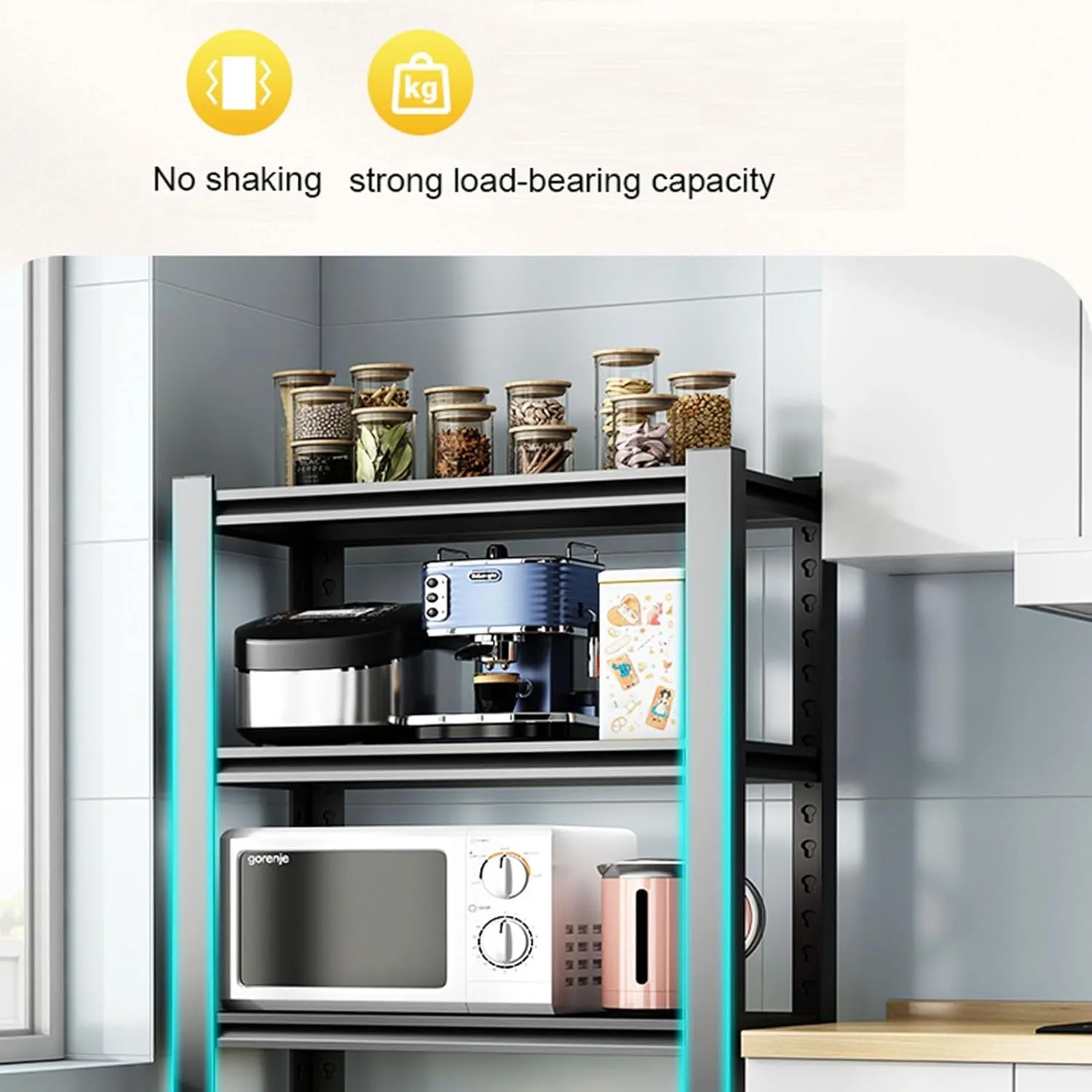 HJZALMI Microwave Oven Rack, Expandable Stand, Kitchen Utensils Tableware Storage, Adjustable Height Display Rack, Space Saving Spice Rack Pantry Storage(Black,110x40x138cm)