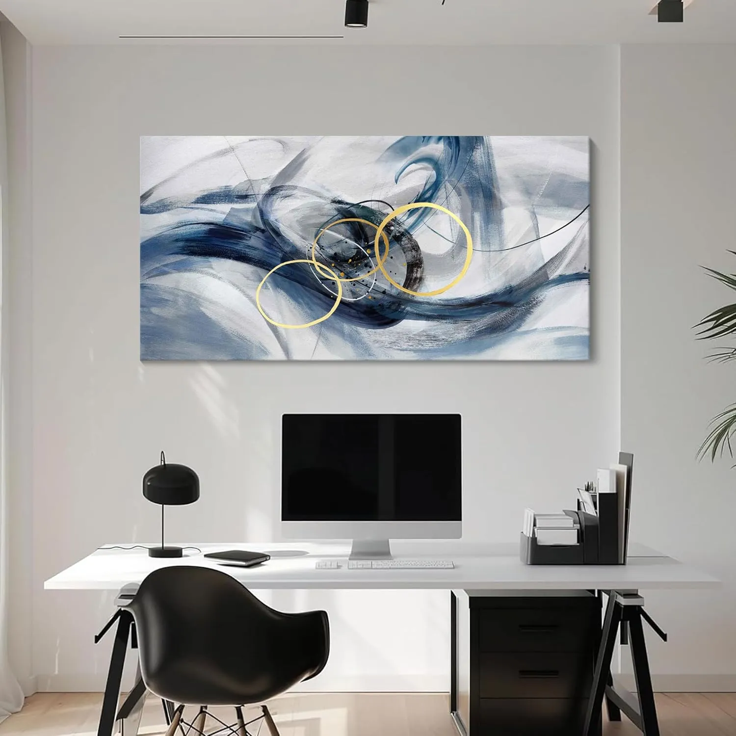 HKDGOKA Canvas Wall Art Bedroom - Large Abstract Paintings Pictures for Living Room Abstract Gray Blue Neutral Gradient Home Office Bathroom Kitchen Wall Decor 24x48 In