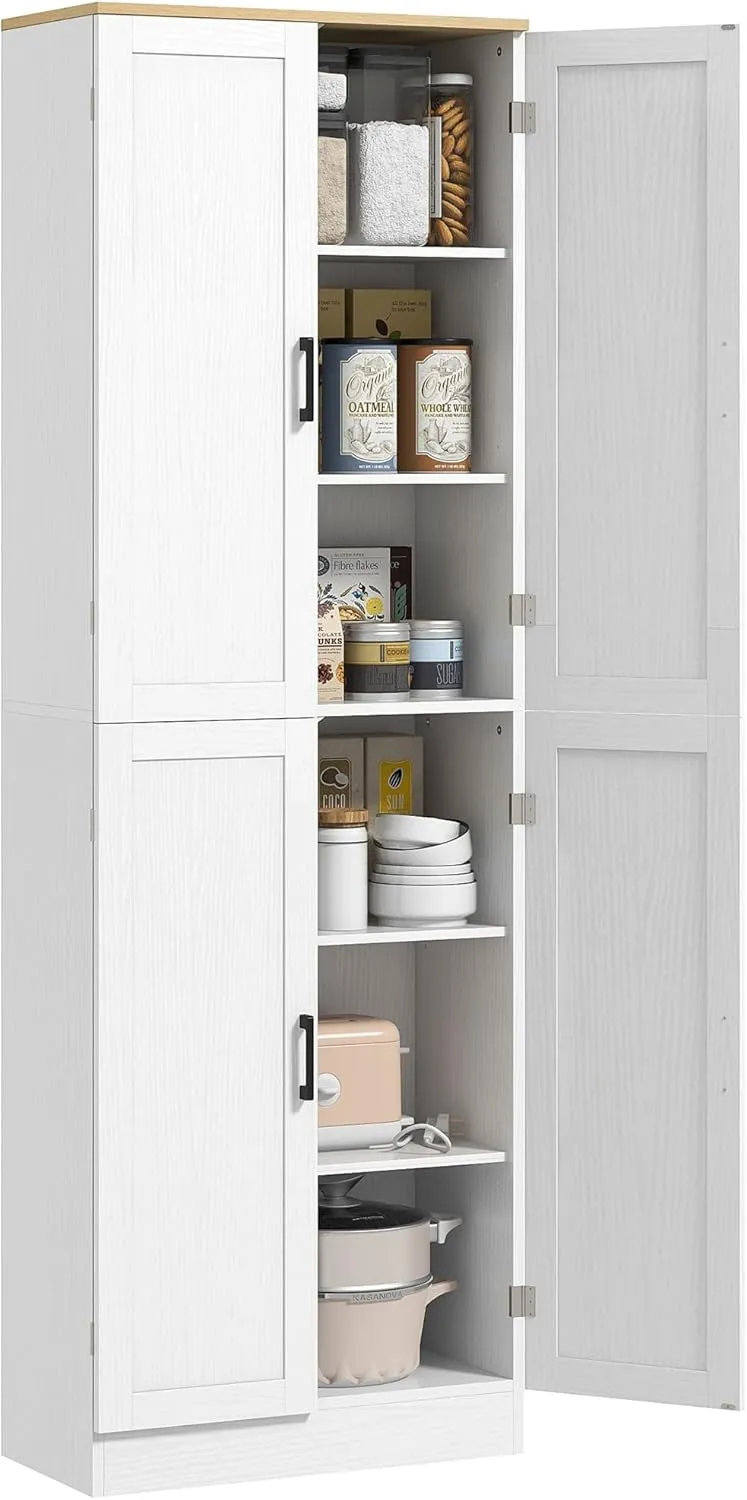 HOMCOM 67" Freestanding Kitchen Pantry, 4-Door Storage Cabinet Organizer with Adjustable Shelves, Kitchen Cabinet with Doors and Shelves, Distressed White