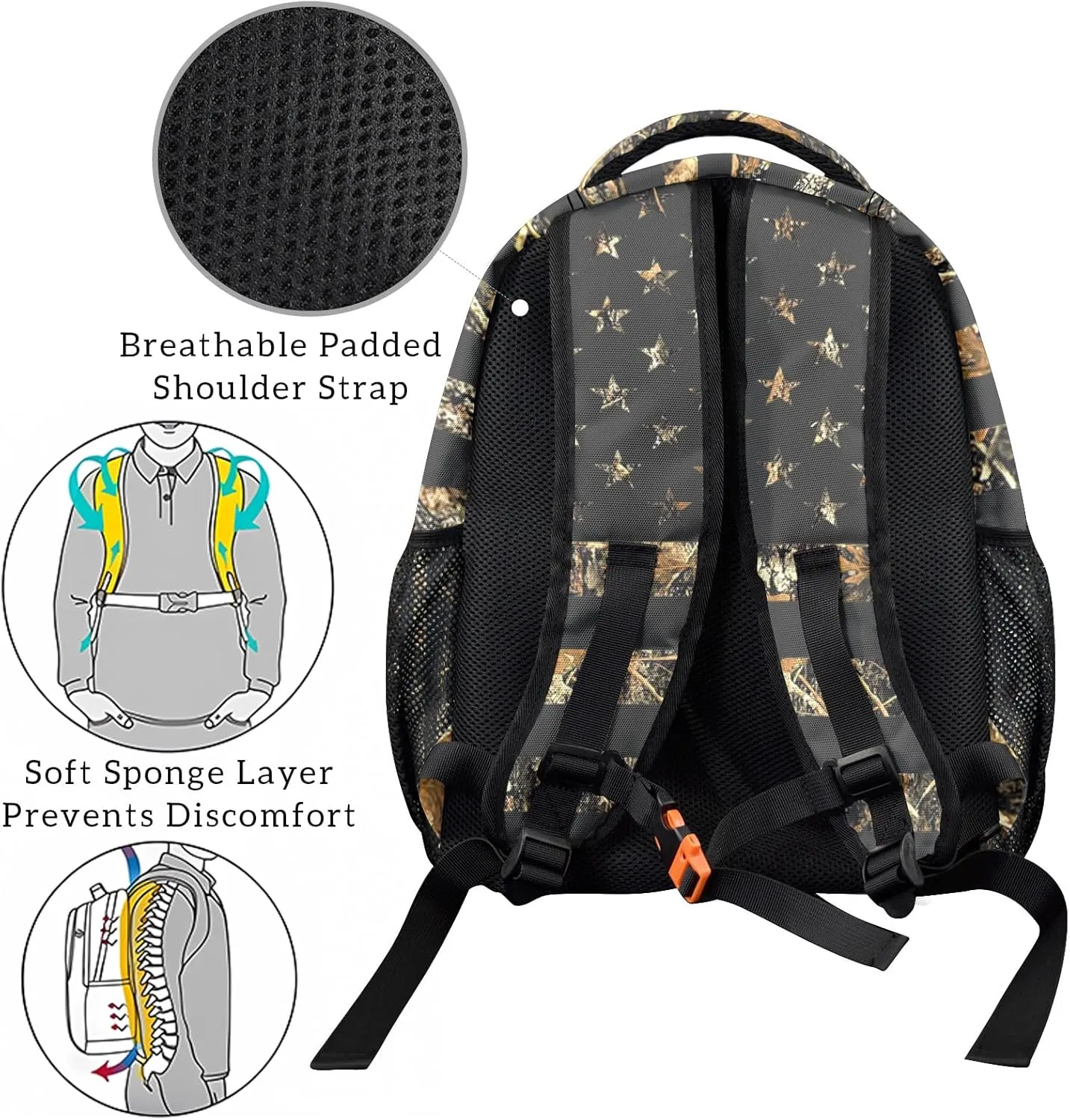 HUGLAZY Camo Backpack for Boys,Camouflage Book Bag American Flag BackPack for School Travel Work