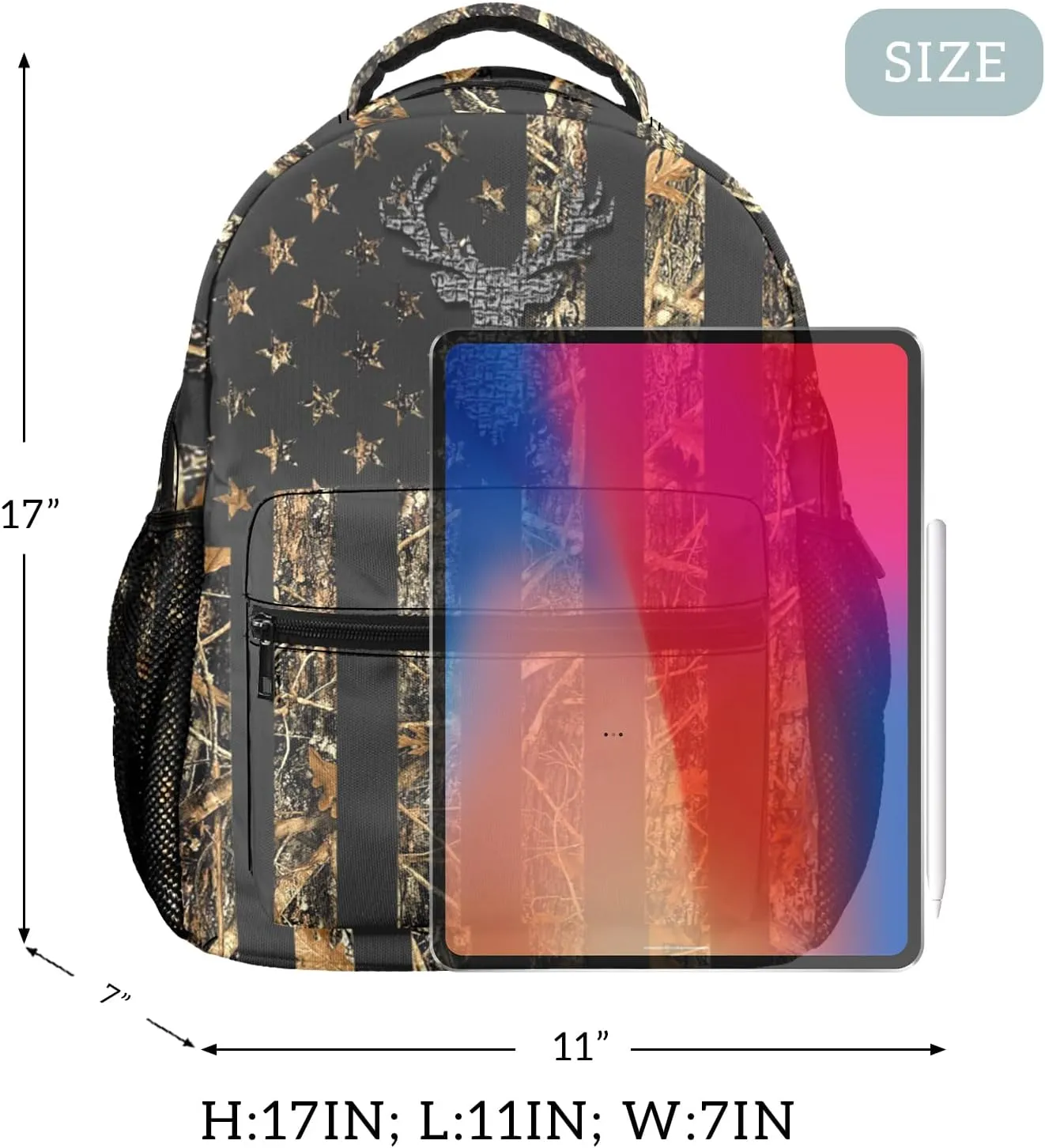 HUGLAZY Camo Backpack for Boys,Camouflage Book Bag American Flag BackPack for School Travel Work