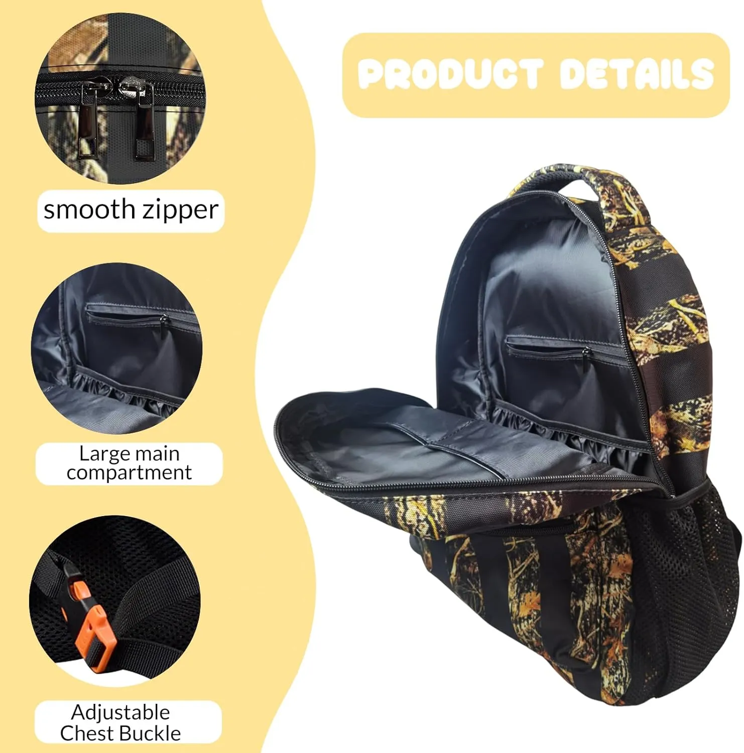 HUGLAZY Camo Backpack for Boys,Camouflage Book Bag American Flag BackPack for School Travel Work