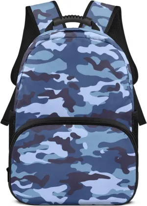 HUGS IDEA Blue Camouflage Backpack for Teen Boys Lightweight School Bags with Front Pocket Laptop Compartment Rucksack for Middle Students 17 Inch Children Bookbag for Travel Hiking