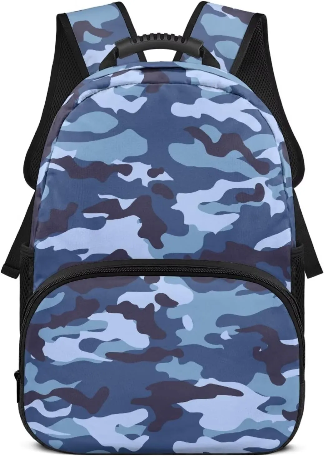 HUGS IDEA Blue Camouflage Backpack for Teen Boys Lightweight School Bags with Front Pocket Laptop Compartment Rucksack for Middle Students 17 Inch Children Bookbag for Travel Hiking