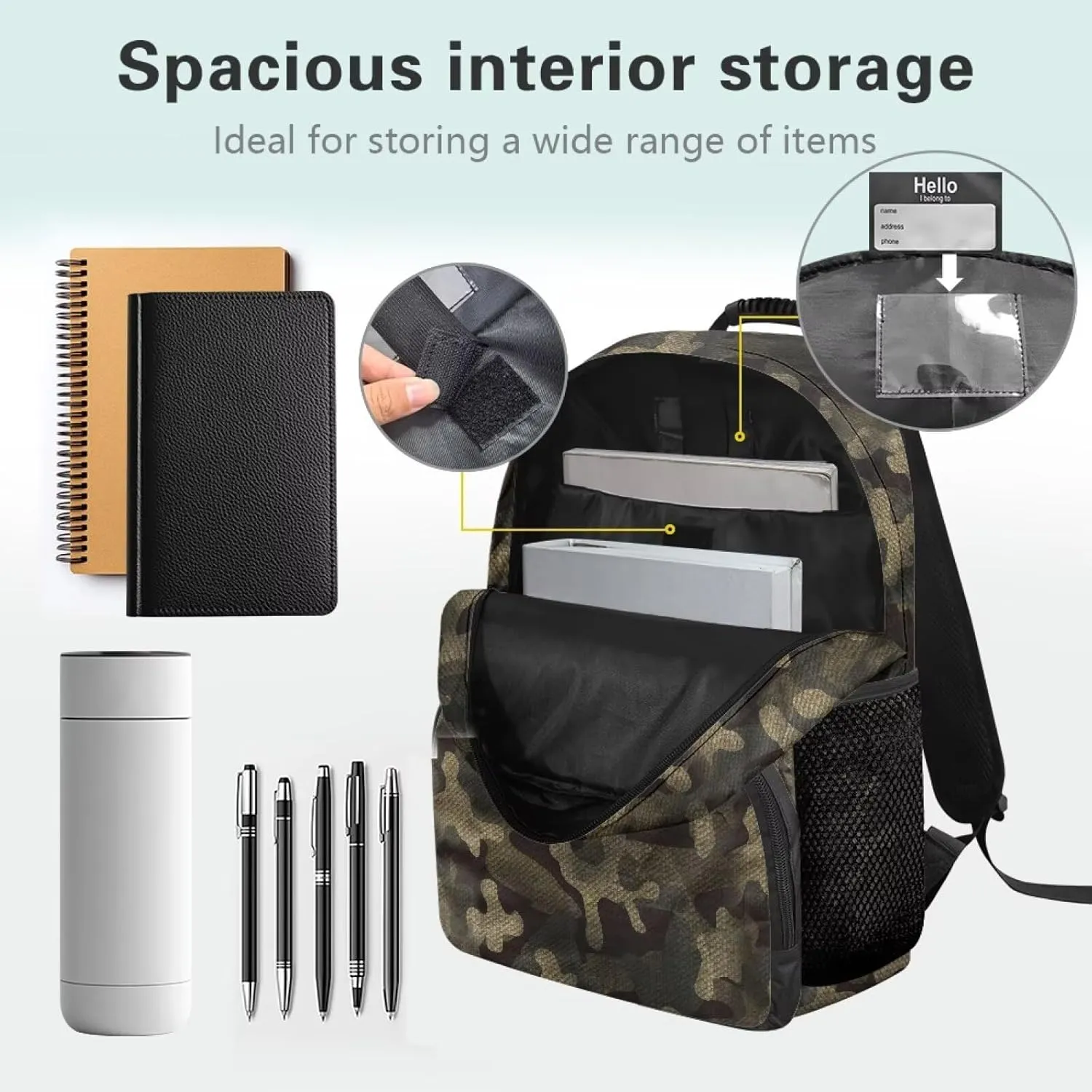 HUGS IDEA Camouflage Print Backpack for Teen Boys Water-Resistant School Bags Multi-Compartment Rucksack for Elementary Middle Students 17 Inch Kids Bookbag for Hiking Caamping Travel